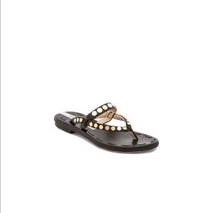 Matt Bernson Black Leather Sandals with Gold Studs